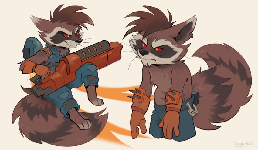 rocket raccoon (marvel and 2 more) drawn by stynnur