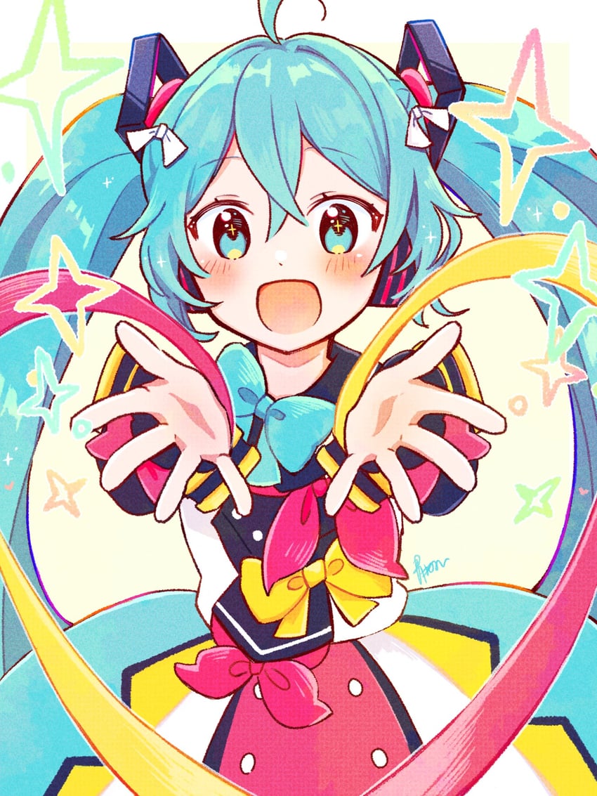 hatsune miku and magical mirai miku (vocaloid and 1 more) drawn by aoiyui