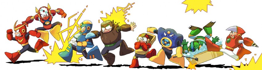 quick man, metal man, air man, flash man, crash man, and 3 more (mega man and 1 more) drawn by kota_(sukitokimekitokisu)