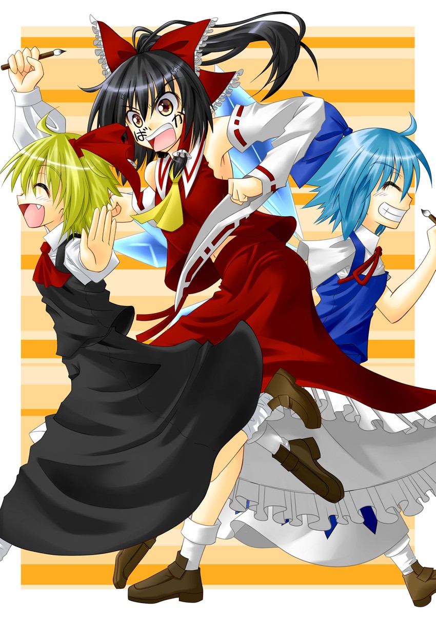 hakurei reimu, cirno, and rumia (touhou) drawn by shinzaki_kai