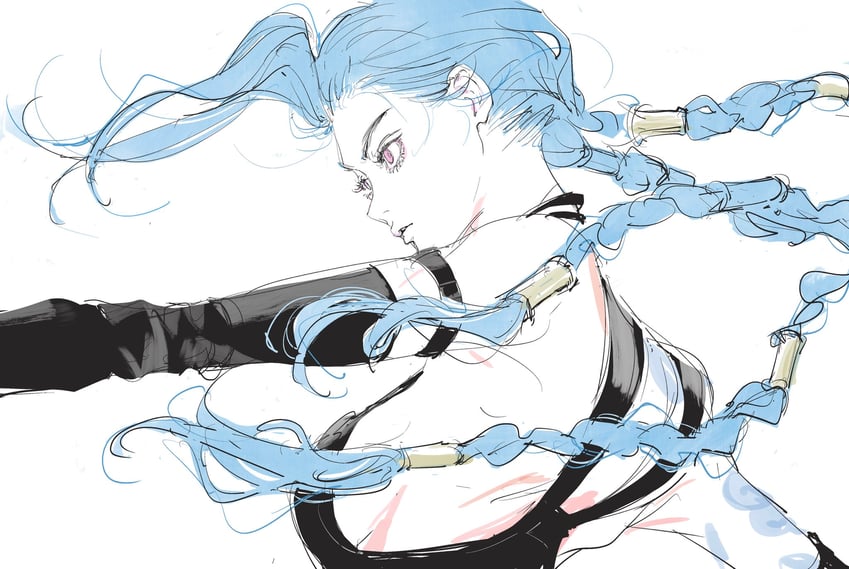 jinx and arcane jinx (league of legends and 1 more) drawn by needbee_r