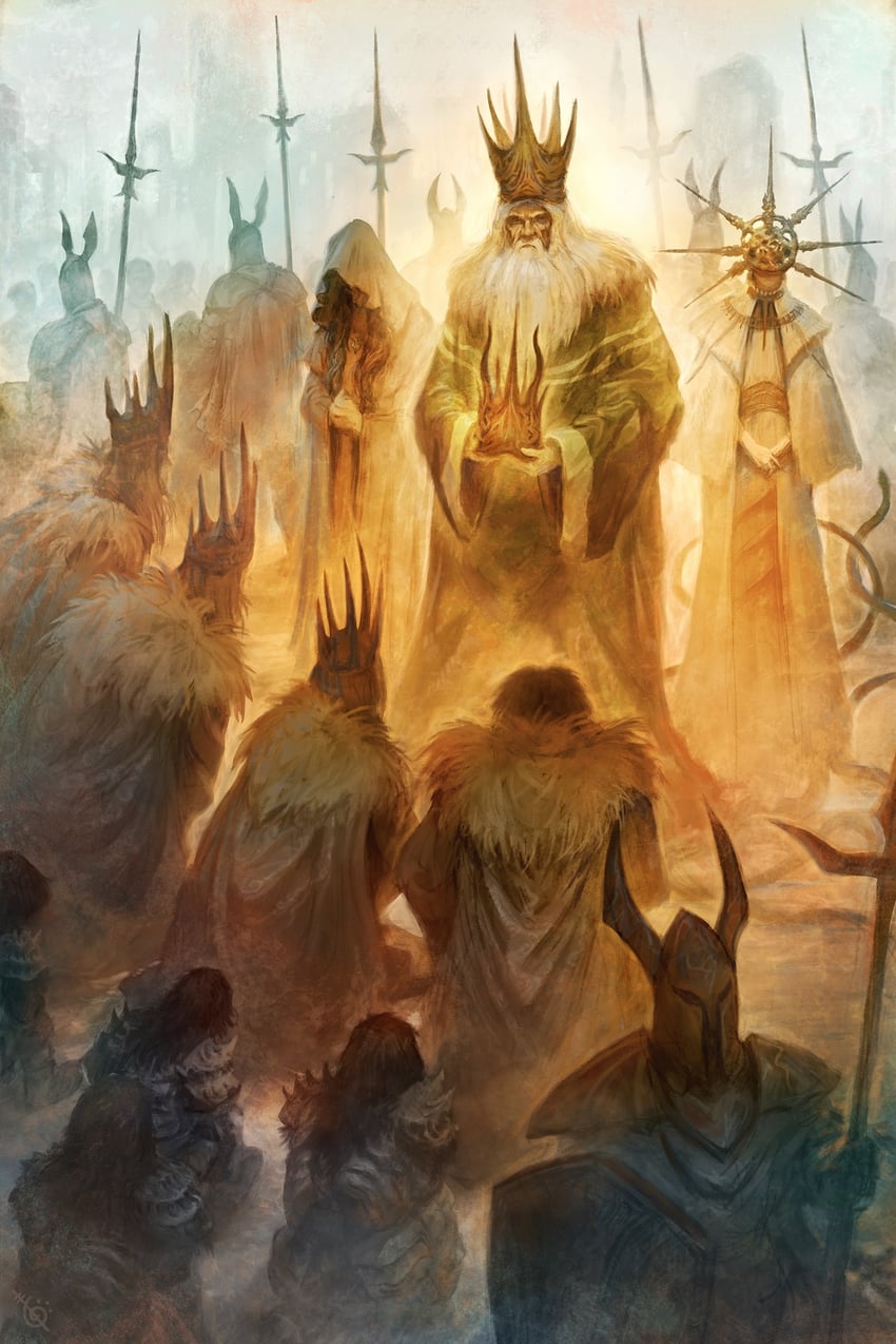 dark sun gwyndolin, silver knight, gwyn lord of sunlight, darkwraith, the four kings, and 1 more (dark souls and 1 more) drawn by warhuan