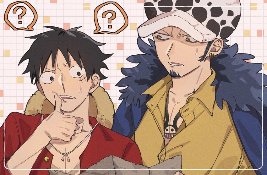 monkey d. luffy and trafalgar law (one piece) drawn by dekaidaikon