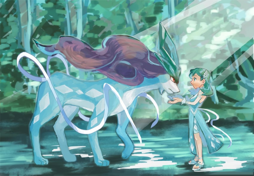 kris and suicune (pokemon and 1 more) drawn by amajilu