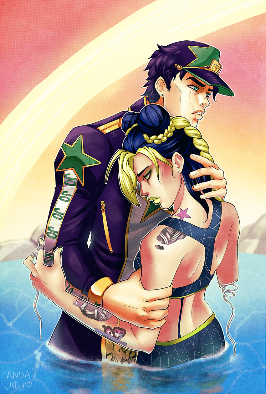 kujo jotaro and kujo jolyne (jojo no kimyou na bouken and 1 more) drawn by andarix