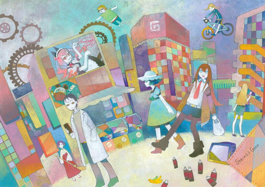makise kurisu, okabe rintarou, shiina mayuri, amane suzuha, urushibara luka, and 3 more (steins;gate) drawn by kumi_waka_asu