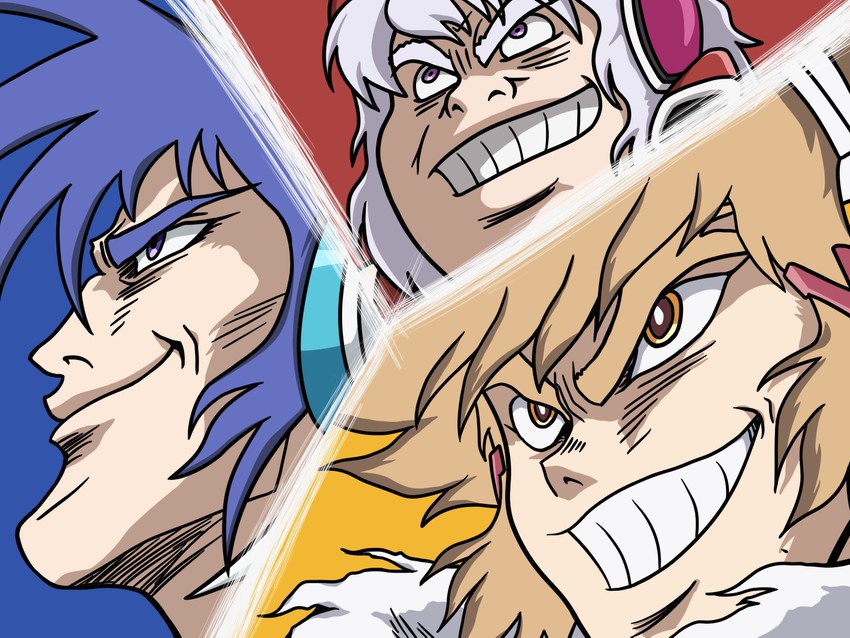 yukine chris, tachibana hibiki, kazanari tsubasa, nagare ryoma, jin hayato, and 1 more (senki zesshou symphogear and 1 more) drawn by zolgheim