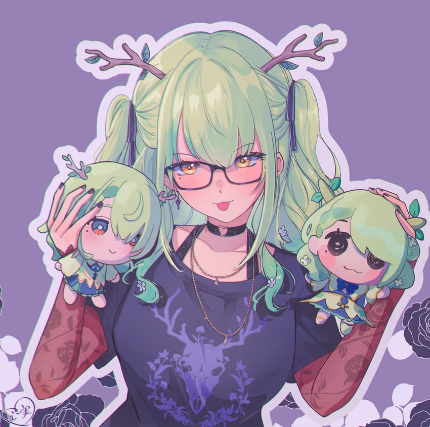 ceres fauna and smol fauna (hololive and 1 more) drawn by kokomi_(aniesuakkaman)