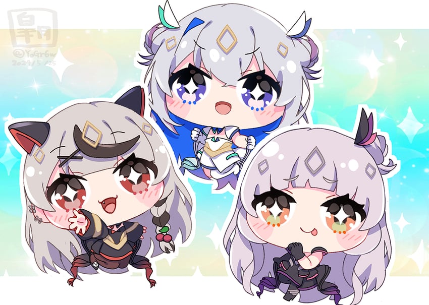 sakamata chloe, amane kanata, and murasaki shion (hololive and 1 more) drawn by satsuki_(pixiv_742410)