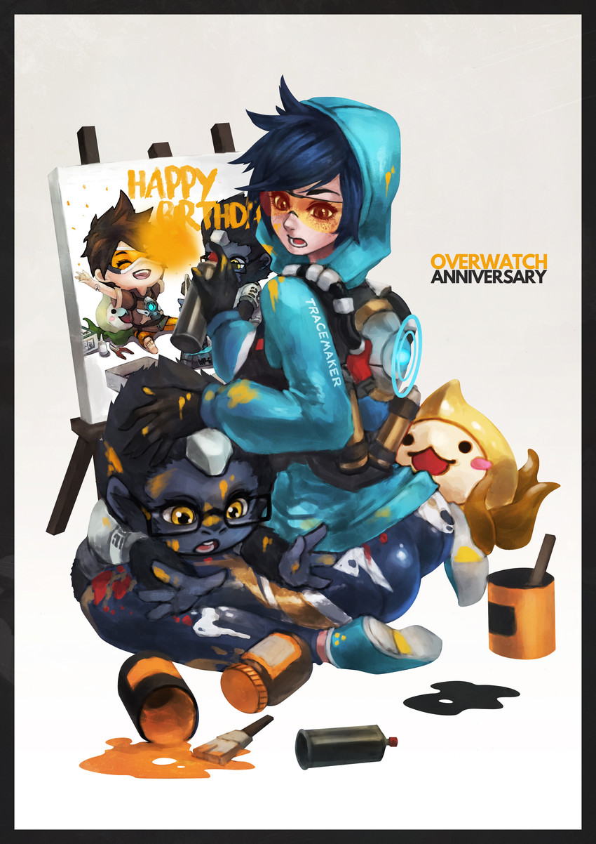 tracer, winston, pachimari, and graffiti tracer (overwatch and 1 more) drawn by monori_rogue
