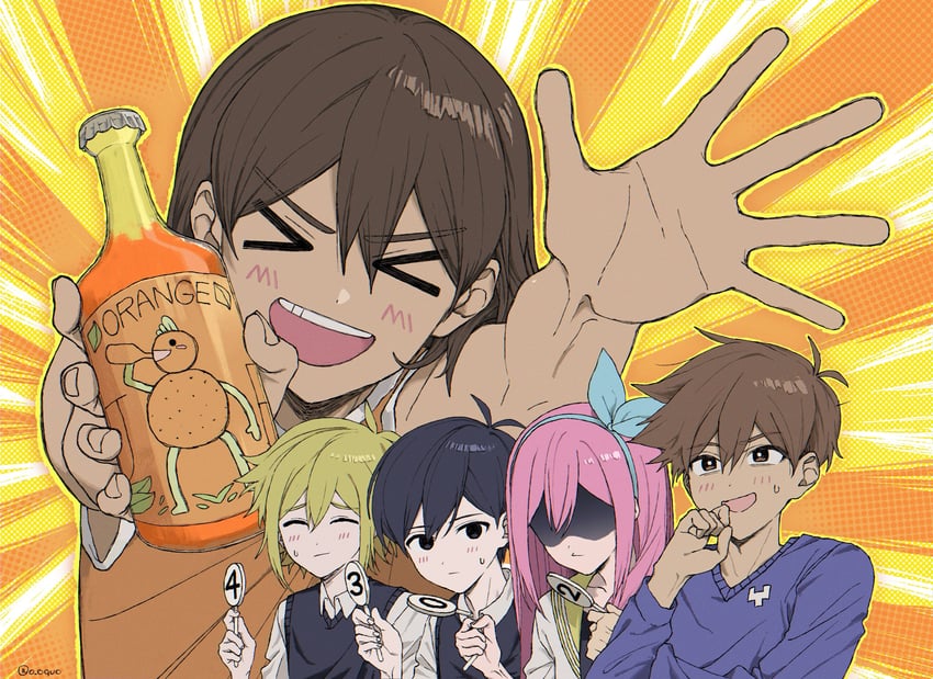 sunny, basil, aubrey, kel, hero, and 1 more (omori) drawn by o_oquo