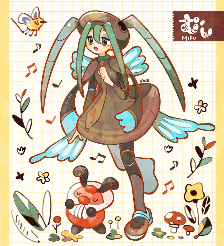 hatsune miku, cutiefly, bug miku, and kricketot (pokemon and 2 more) drawn by aluy01