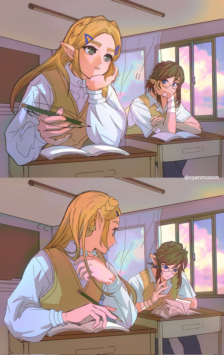 link and princess zelda (the legend of zelda and 1 more) drawn by shuo_yue