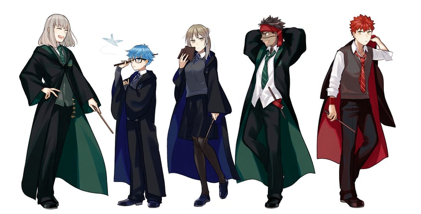 emiya shirou, oberon, senji muramasa, hans christian andersen, and angra mainyu (original and 3 more) drawn by shibakou