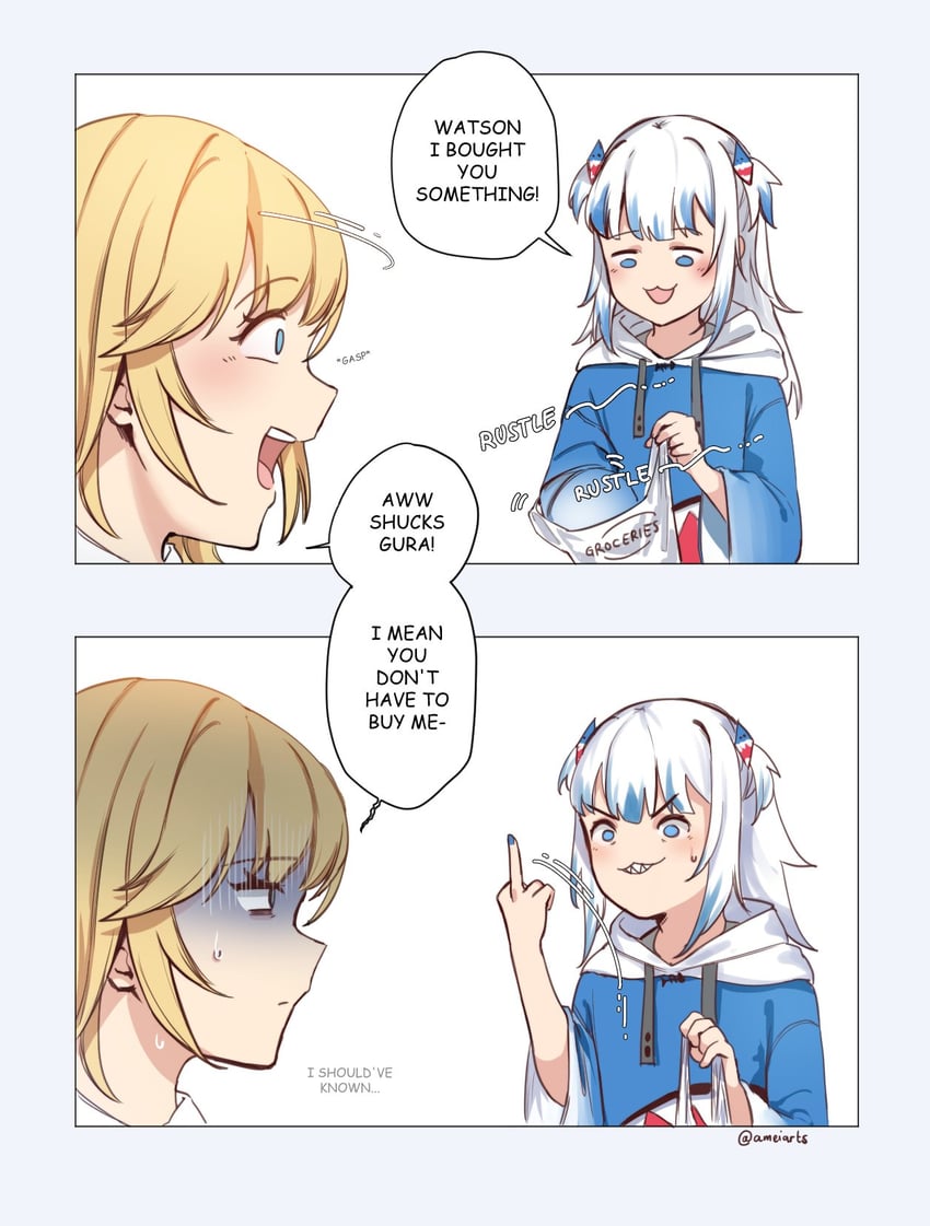gawr gura and watson amelia (hololive and 1 more) drawn by ameiarts