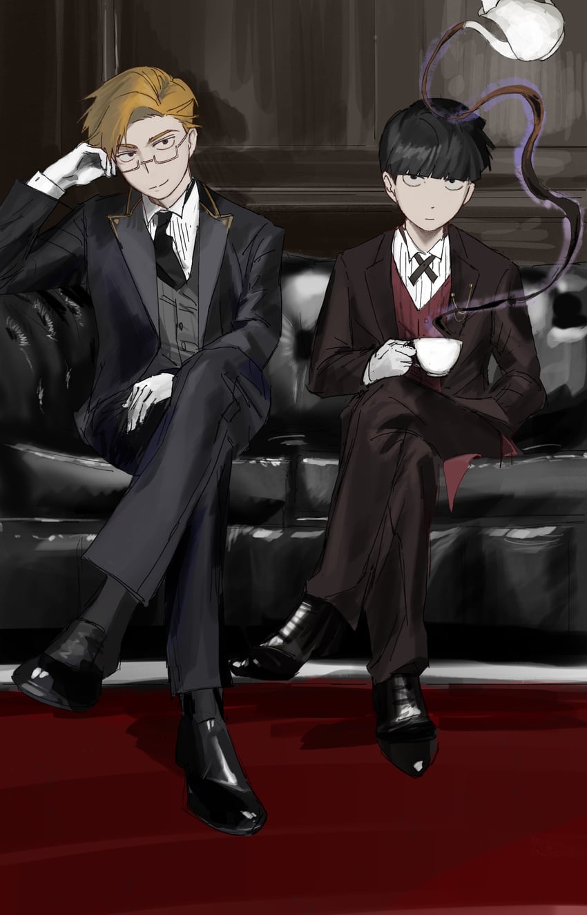 kageyama shigeo and reigen arataka (mob psycho 100) drawn by baobing