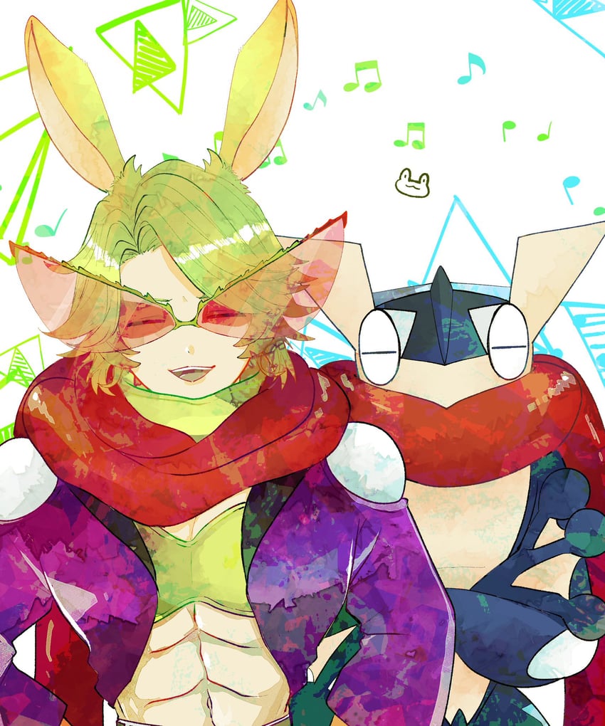 greninja and dancing green (pokemon and 2 more) drawn by yukari_(pixiv4887351)