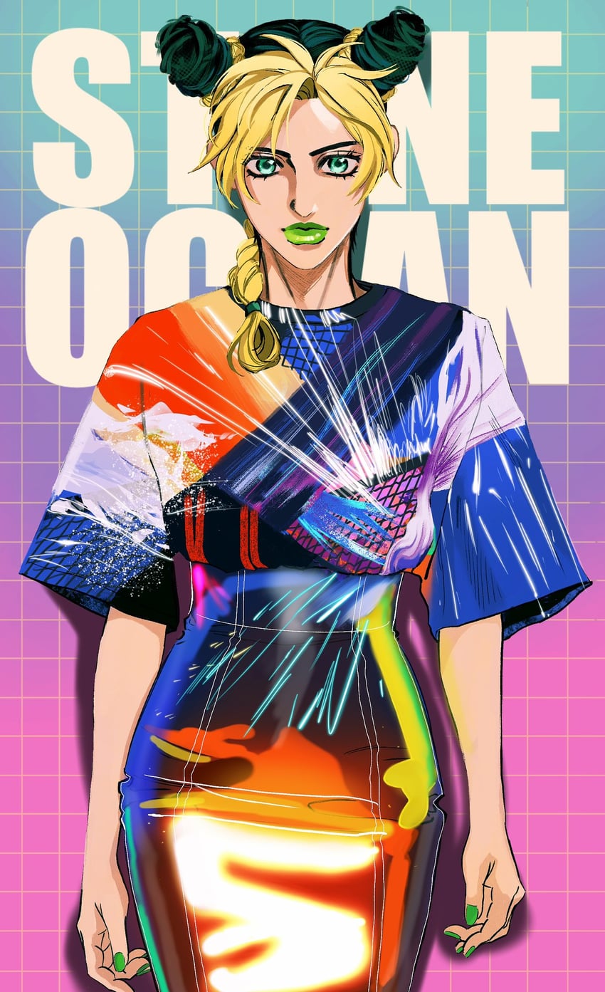 kujo jolyne (jojo no kimyou na bouken and 1 more) drawn by jjba_kk
