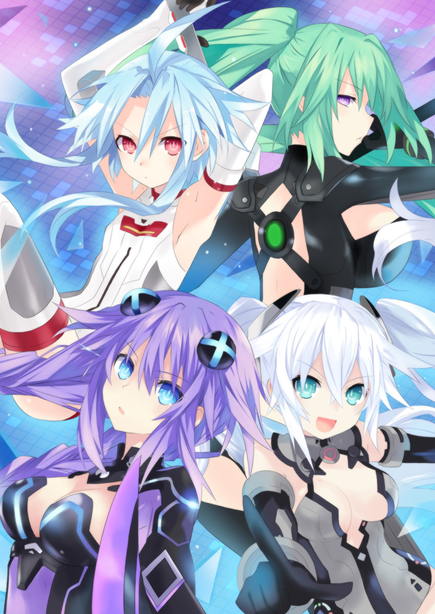 purple heart, black heart, white heart, and green heart (neptune and 1 more) drawn by flankoi_(jiqingjie2008)