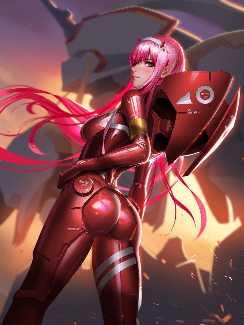 zero two and strelizia (darling in the franxx) drawn by liang_xing