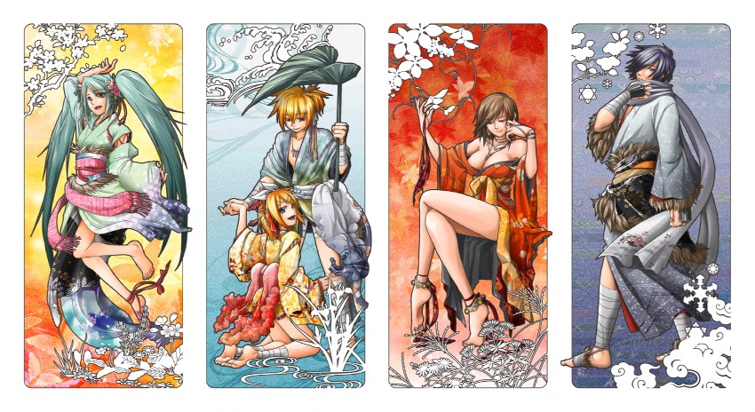 hatsune miku, kagamine rin, kagamine len, kaito, and meiko (vocaloid) drawn by sakurayonoji