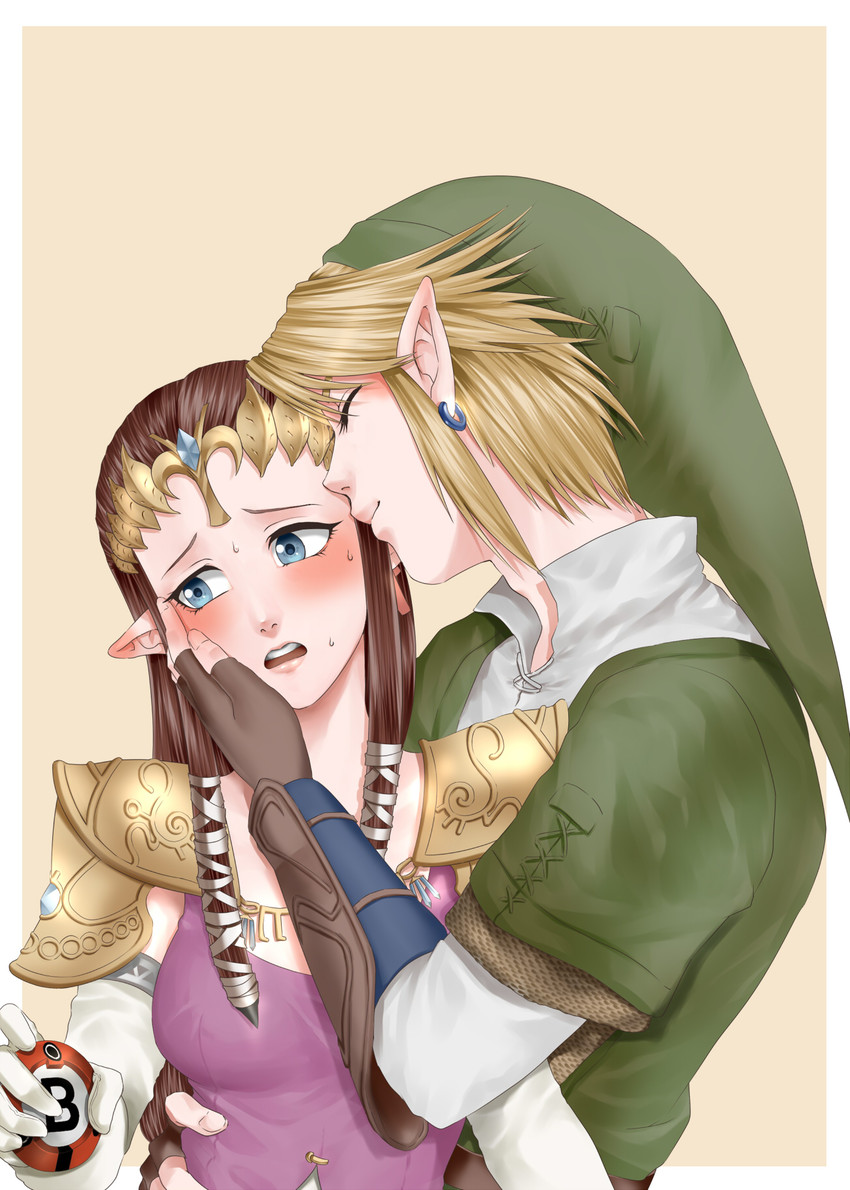 link and princess zelda (the legend of zelda and 2 more) drawn by wasabi_(legemd)