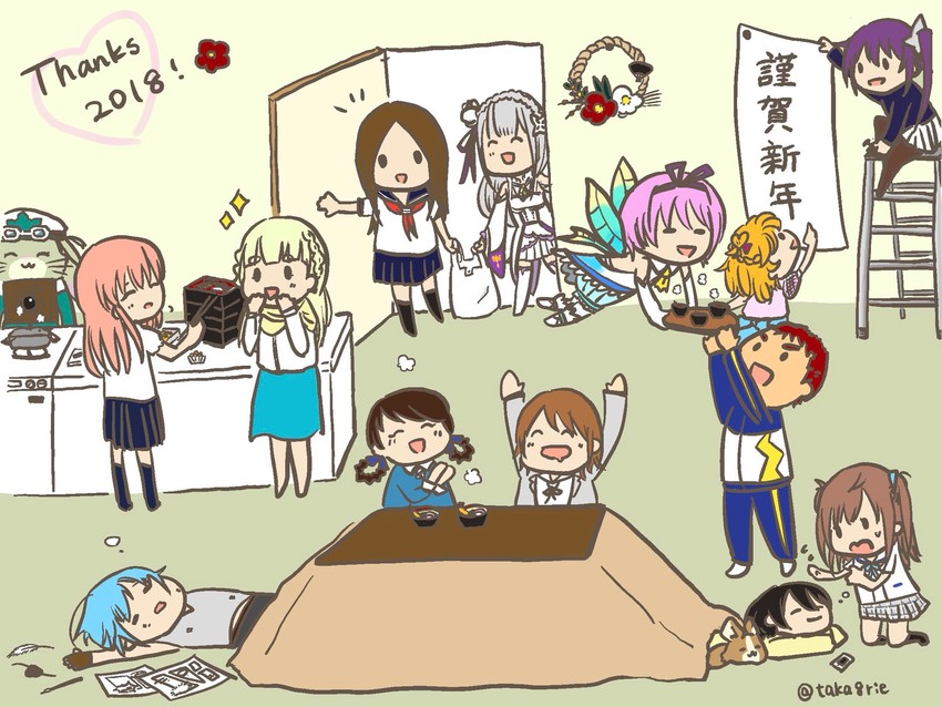 emilia, takagi-san, asahina mirai, saitou ena, chikuwa, and 12 more (precure and 15 more) drawn by takahashi_rie_(artist)