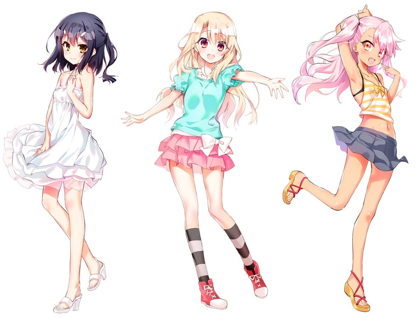 illyasviel von einzbern, chloe von einzbern, and miyu edelfelt (fate and 1 more) drawn by youta