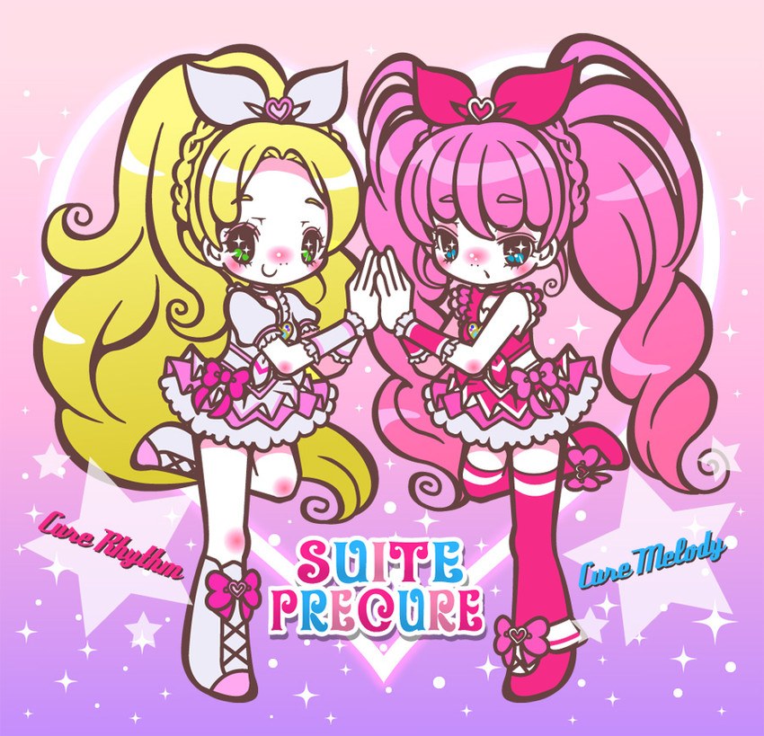 houjou hibiki, minamino kanade, cure melody, and cure rhythm (precure and 1 more) drawn by miskiss