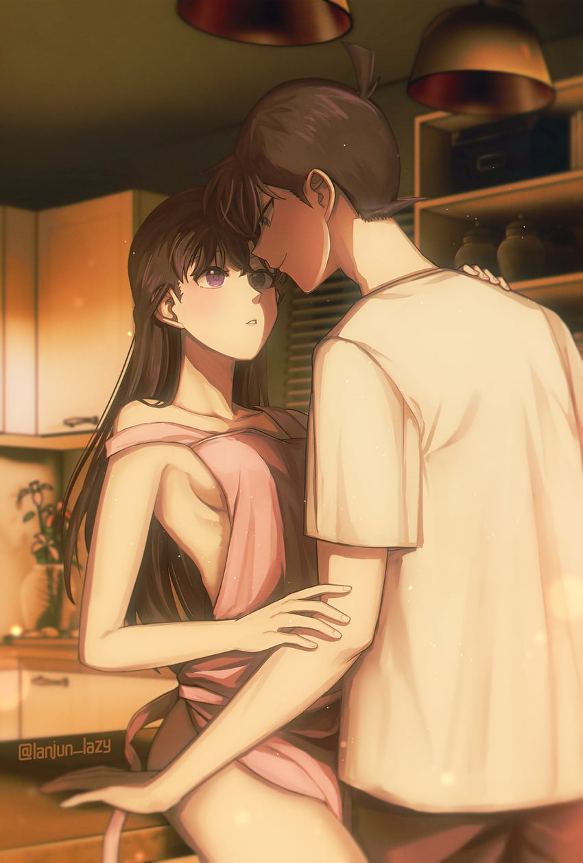 mouri ran and kudou shin'ichi (meitantei conan) drawn by lanjun_lazy
