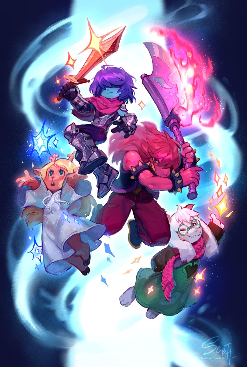 kris, ralsei, noelle holiday, and susie (deltarune) drawn by starcat_bloom