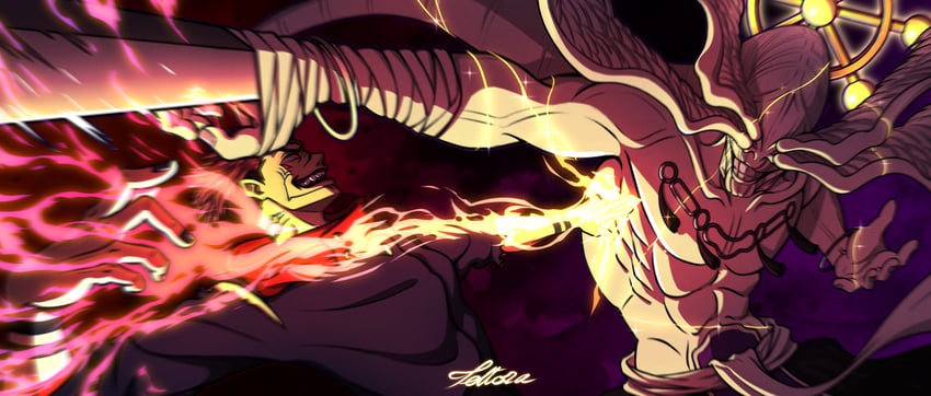ryoumen sukuna and mahoraga (jujutsu kaisen) drawn by tettora