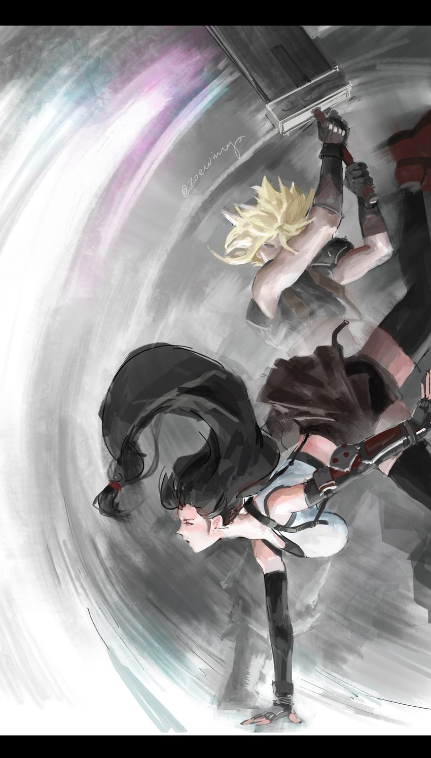 tifa lockhart and cloud strife (final fantasy and 3 more) drawn by zoewingsz