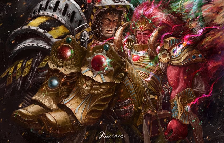 magnus the red and perturabo (warhammer 40k) drawn by relithel