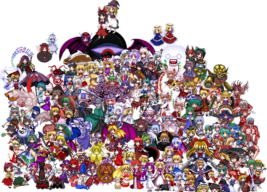 hakurei reimu, kirisame marisa, remilia scarlet, flandre scarlet, izayoi sakuya, and 118 more (original and 2 more) drawn by unk_kyouso