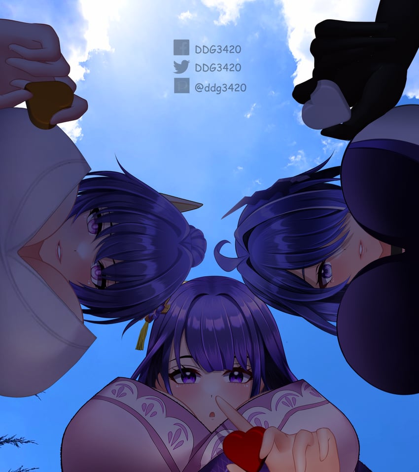 raiden shogun, acheron, raiden mei, and sawashiro miyuki (genshin impact and 4 more) drawn by d.d.g_(ddg3420)