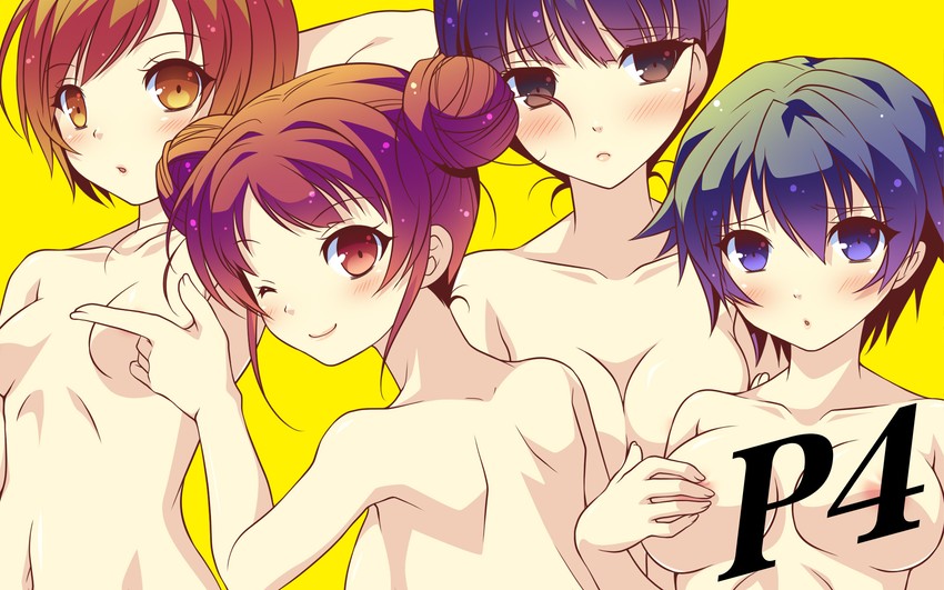 shirogane naoto, satonaka chie, kujikawa rise, and amagi yukiko (persona and 1 more) drawn by yumegi_(mg.)