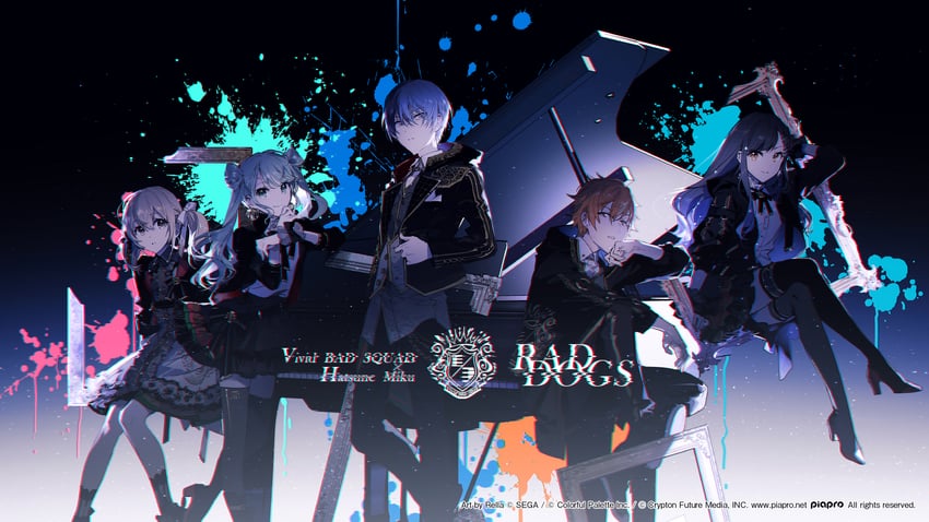 hatsune miku, shinonome akito, shiraishi an, aoyagi touya, azusawa kohane, and 1 more (vocaloid and 2 more) drawn by rella