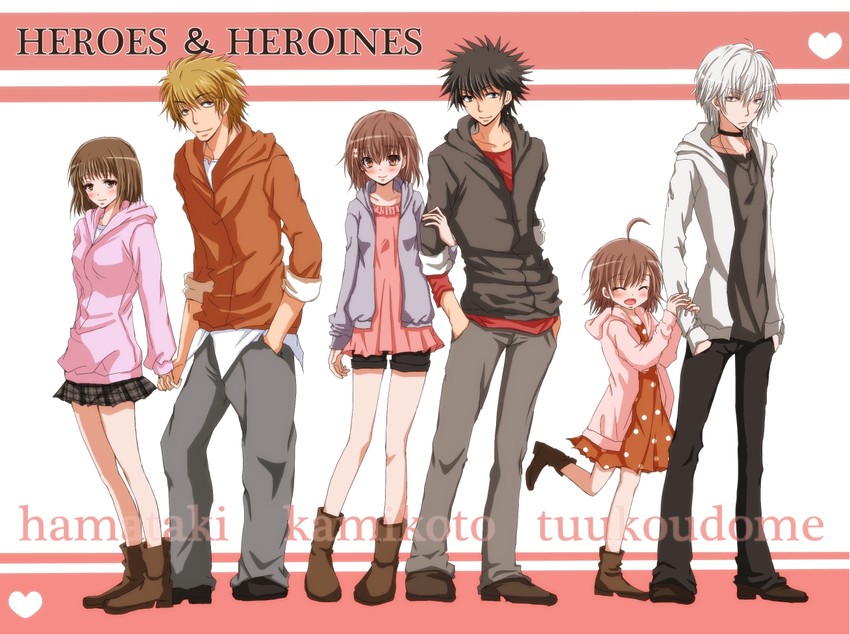 misaka mikoto, kamijou touma, accelerator, last order, takitsubo rikou, and 1 more (toaru majutsu no index) drawn by hiro_(hirohiro31)
