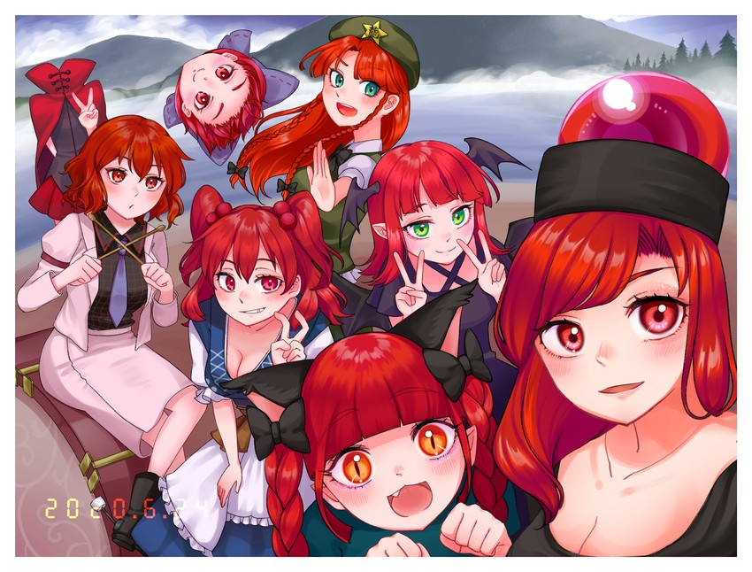 hong meiling, kaenbyou rin, koakuma, onozuka komachi, sekibanki, and 2 more (touhou) drawn by satsuki_mei_(17maymay14)