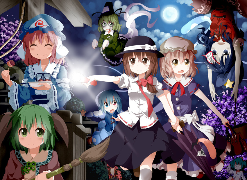 saigyouji yuyuko, tatara kogasa, usami renko, maribel hearn, miyako yoshika, and 3 more (touhou) drawn by ruu_(tksymkw)