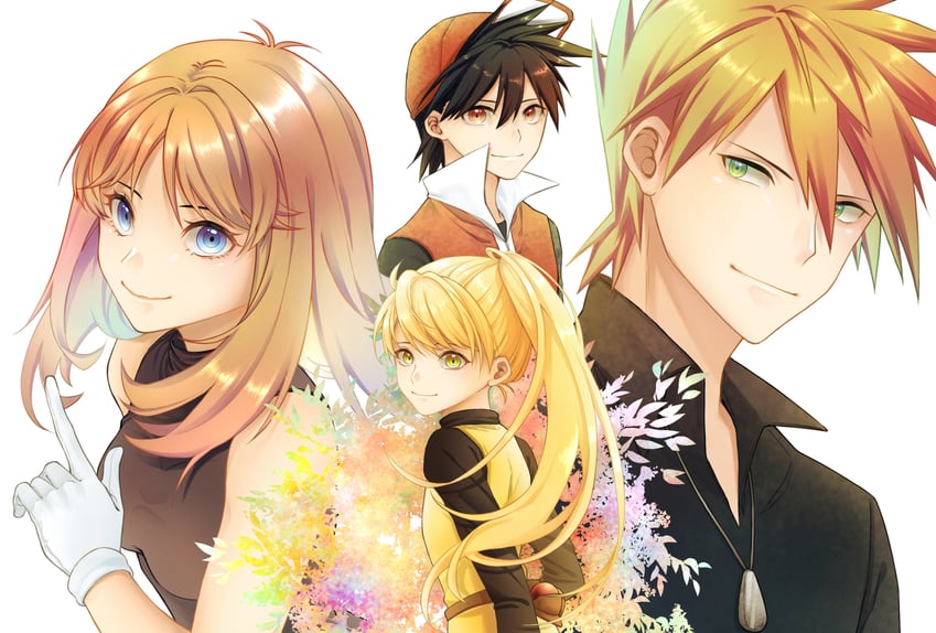 red, blue oak, green, and yellow (pokemon and 1 more) drawn by ayan_ip