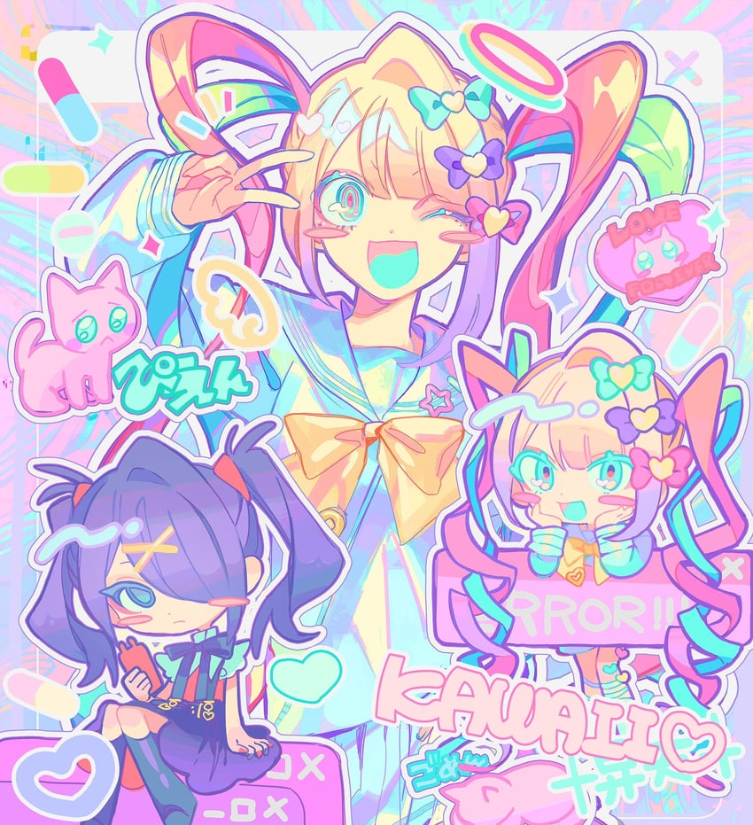 chouzetsusaikawa tenshi-chan, ame-chan, and pien cat (needy girl overdose) drawn by himanemuitoma
