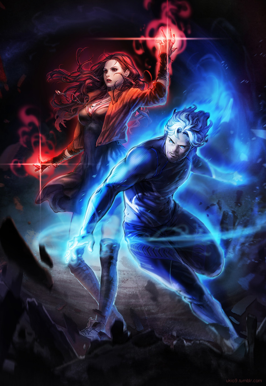scarlet witch, wanda maximoff, quicksilver, and pietro maximoff (marvel and  3 more) drawn by kio09