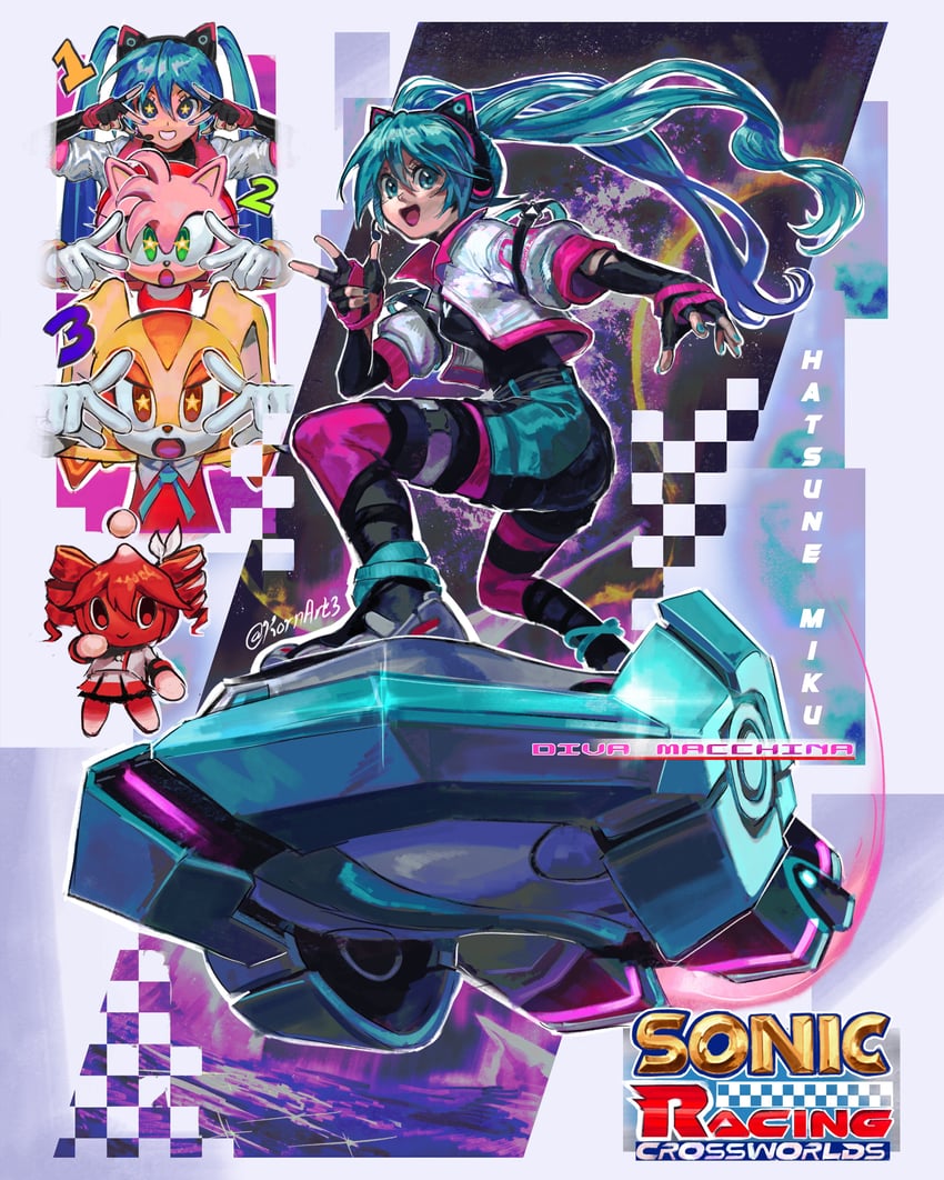 hatsune miku, kasane teto, amy rose, and cream the rabbit (vocaloid and 4 more) drawn by kornart