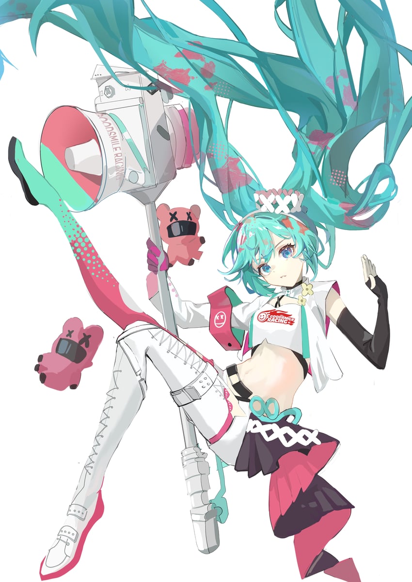 hatsune miku and racing miku (vocaloid and 1 more) drawn by reach_far_away_(viuooczy)