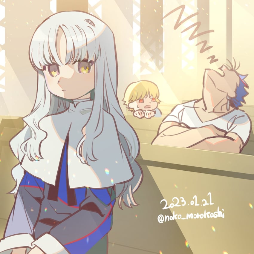 gilgamesh, caren hortensia, child gilgamesh, and cu chulainn (fate and 1 more) drawn by noko_morokoshi