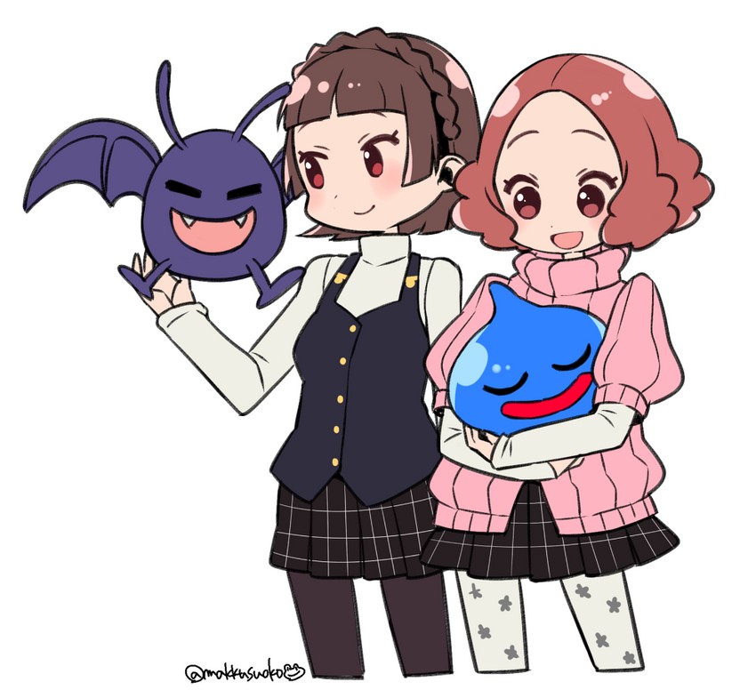 niijima makoto, slime, okumura haru, and dracky (persona and 2 more) drawn by do_m_kaeru
