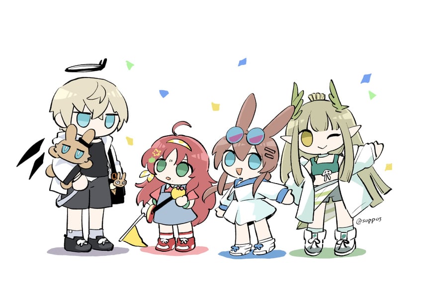 amiya, muelsyse, myrtle, and executor (arknights) drawn by soppos