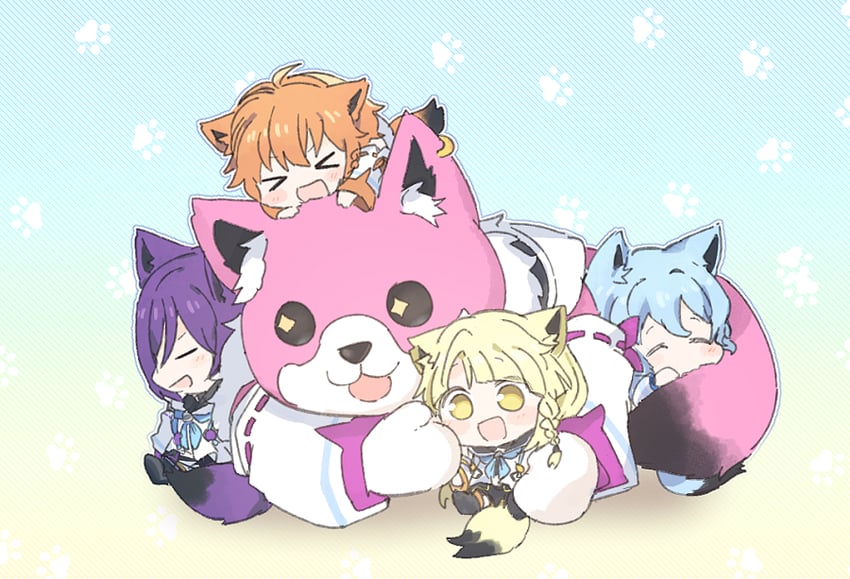 shirakami fubuki, tsurumaki kokoro, matsubara kanon, seta kaoru, michelle, and 1 more (hololive and 1 more) drawn by opi